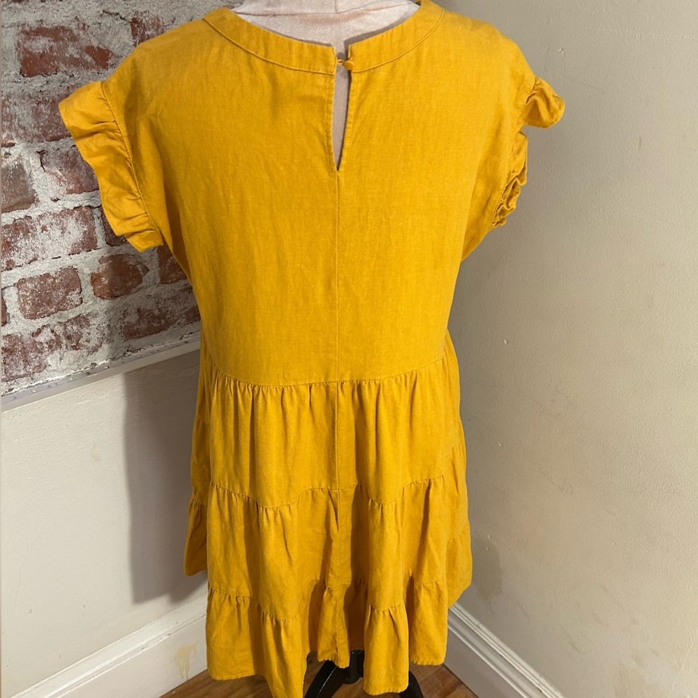 Gold Adyson Parker linen tiered babydoll shift mini dress sleeveless Med. - Picture 3 of 13